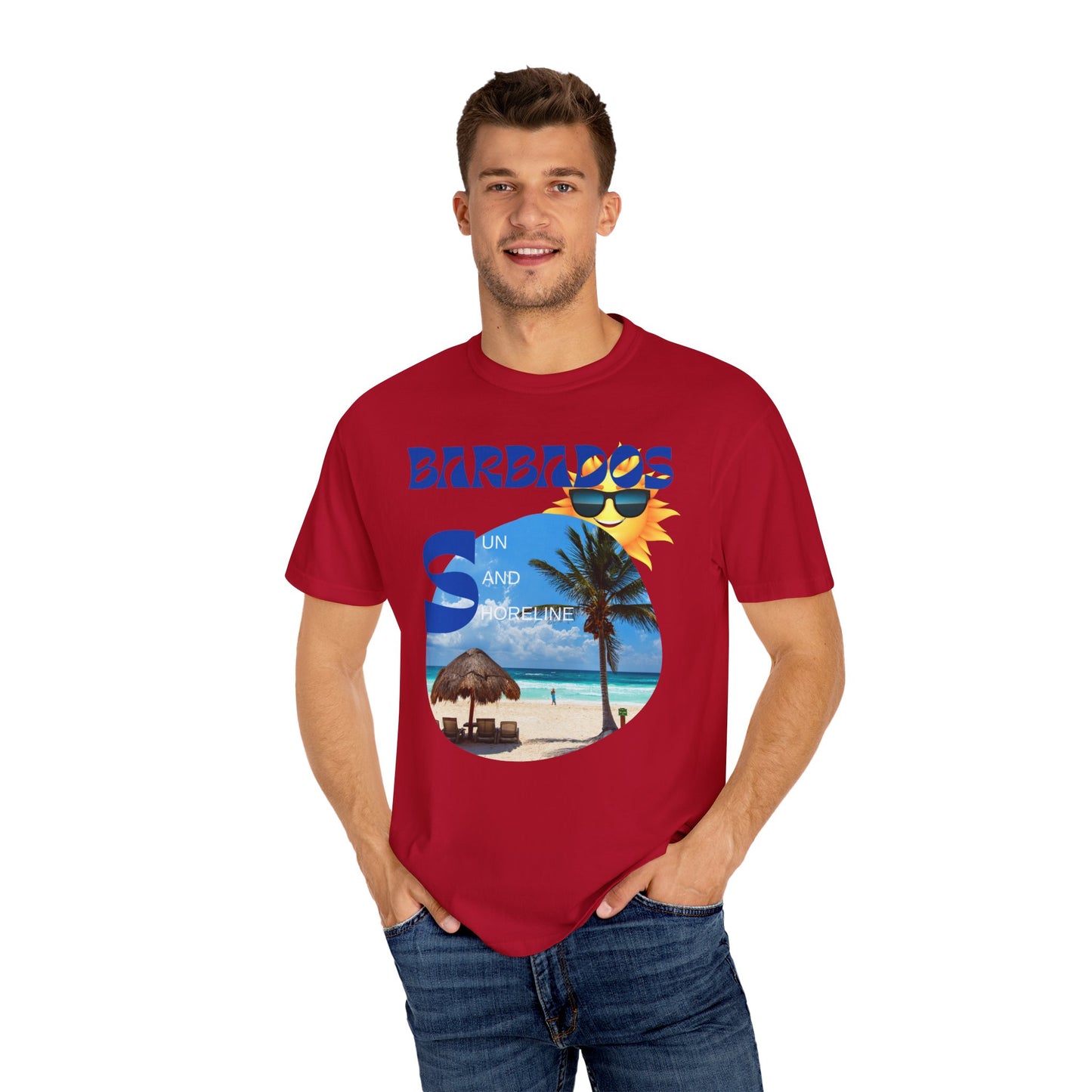 Barbados Sun and Shoreline Unisex Garment-Dyed T-shirt