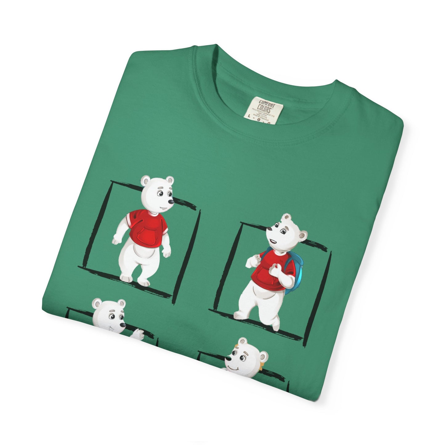 Garment-Dyed T-shirt with Playful Rabbit Design, Cute Polar Bear T-shirt, Unisex Casual Shirt, Spring Fashion Top, Gift for Animal Lovers