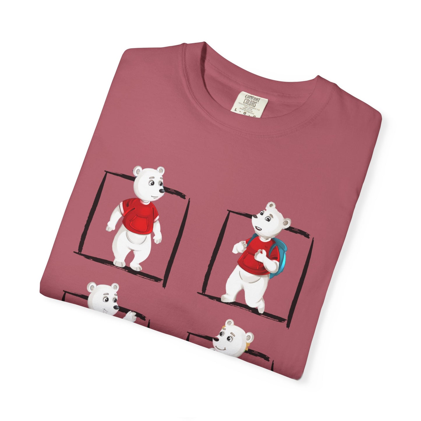 Garment-Dyed T-shirt with Playful Rabbit Design, Cute Polar Bear T-shirt, Unisex Casual Shirt, Spring Fashion Top, Gift for Animal Lovers