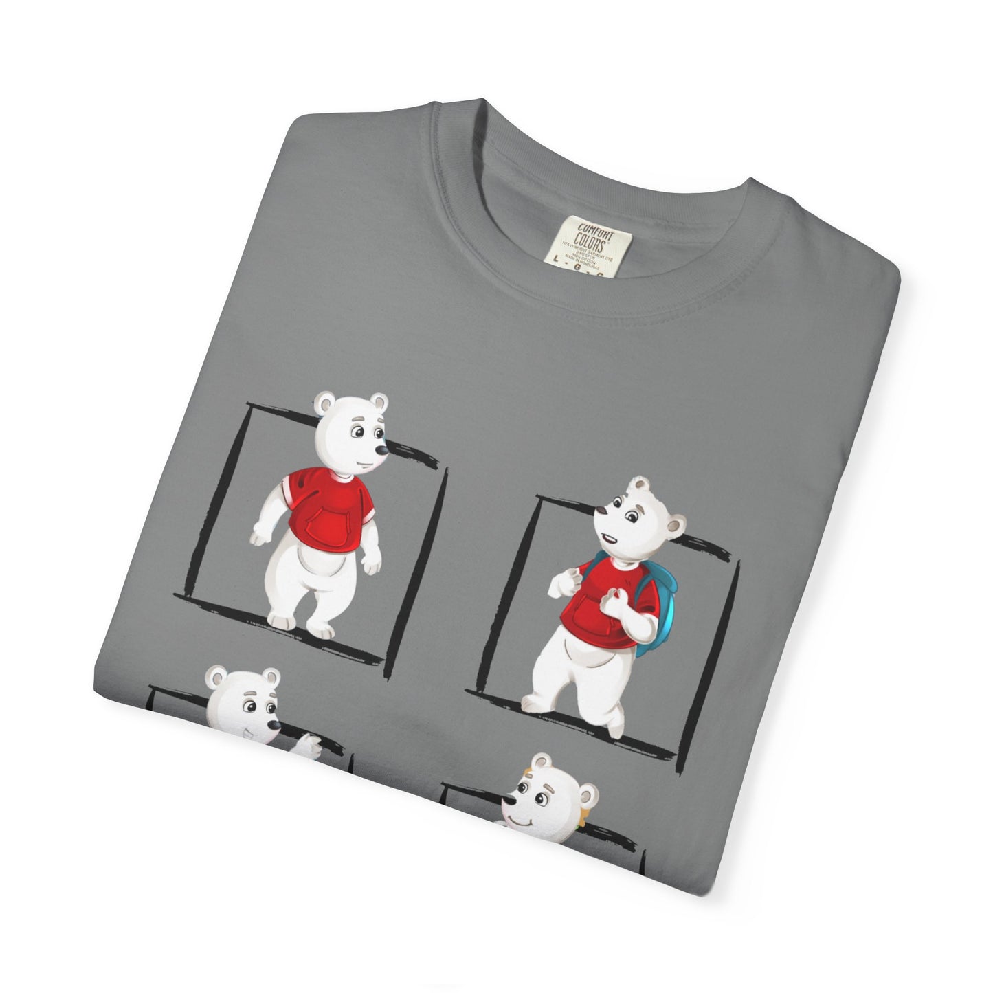 Garment-Dyed T-shirt with Playful Rabbit Design, Cute Polar Bear T-shirt, Unisex Casual Shirt, Spring Fashion Top, Gift for Animal Lovers