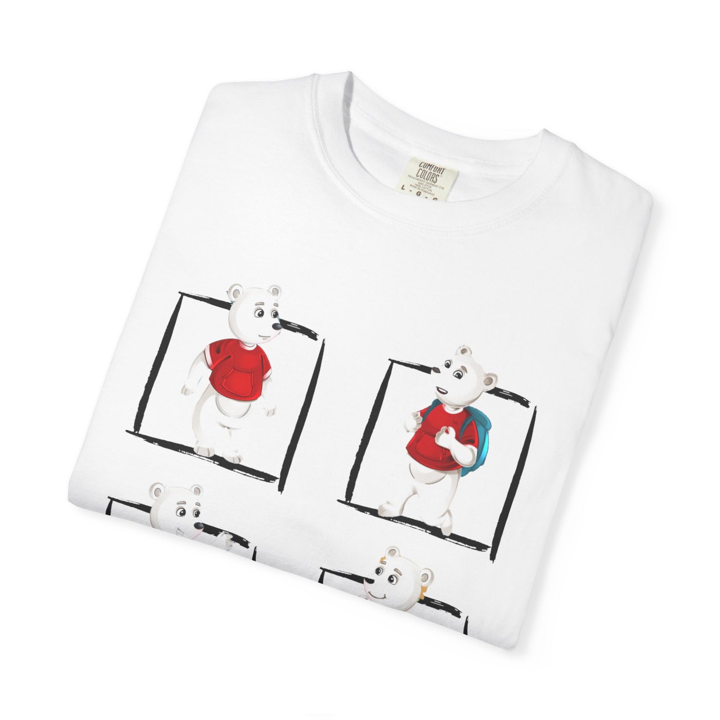 Garment-Dyed T-shirt with Playful Rabbit Design, Cute Polar Bear T-shirt, Unisex Casual Shirt, Spring Fashion Top, Gift for Animal Lovers