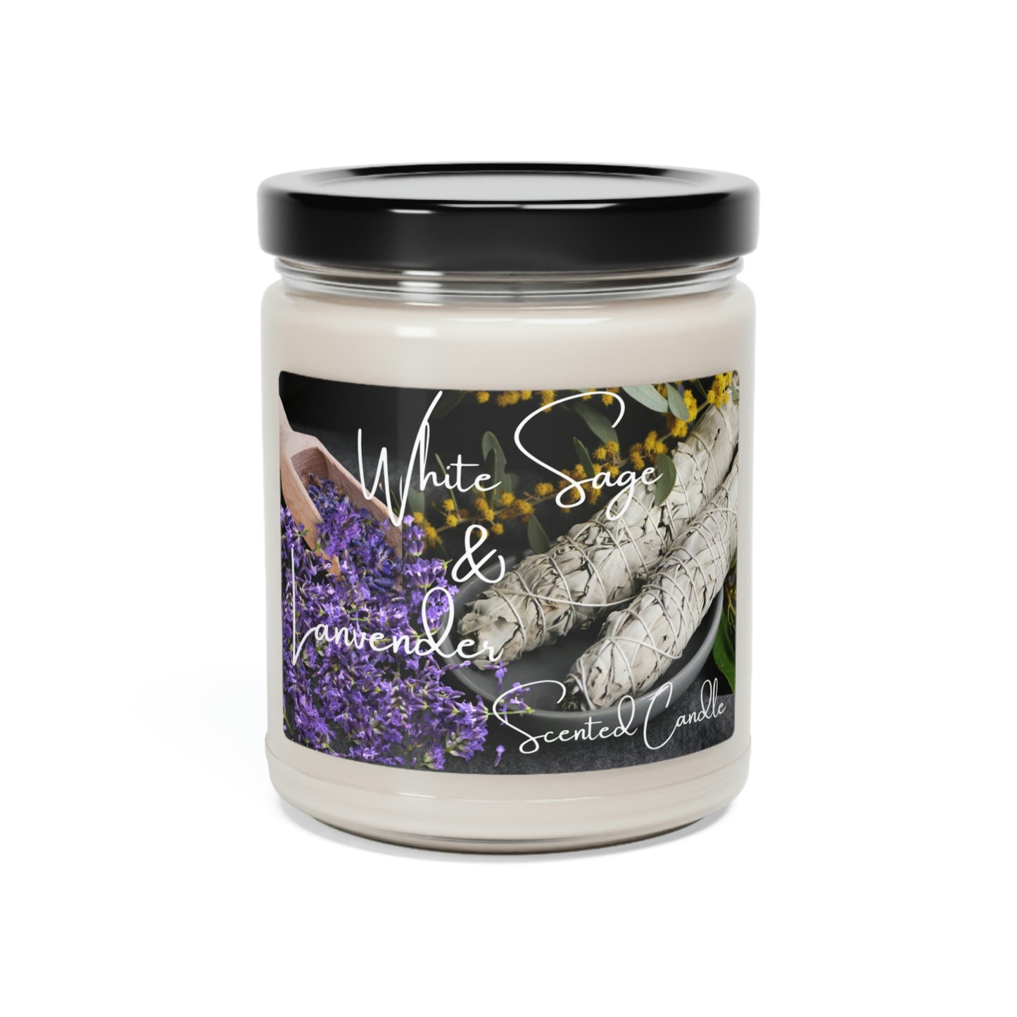 White Sage and Lavender Scented Soy Candle, 9oz