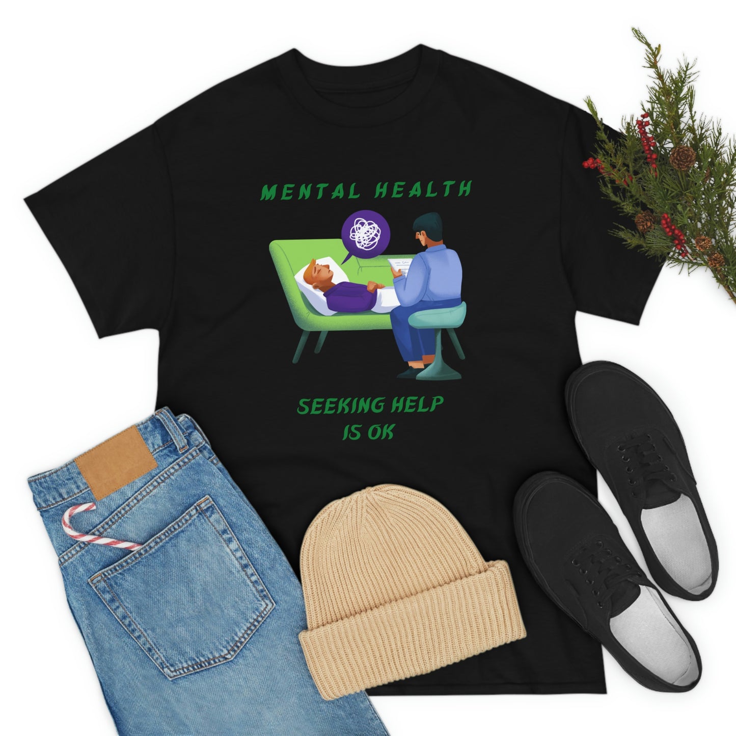 Mental Health Seek Help Unisex Heavy Cotton Tee