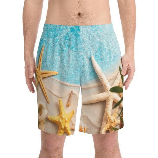 Exotic Print Men's Elastic Beach Shorts (AOP)