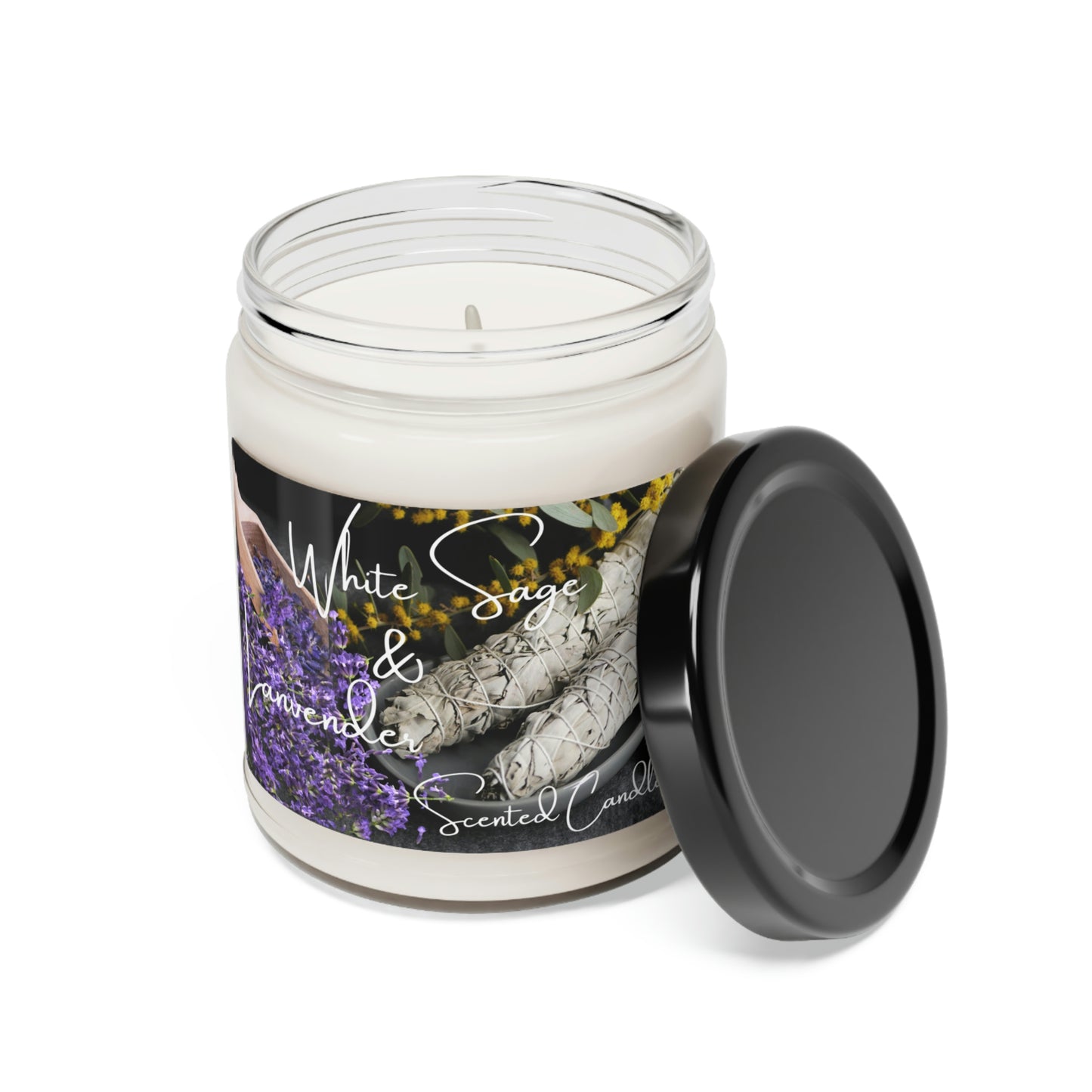 White Sage and Lavender Scented Soy Candle, 9oz