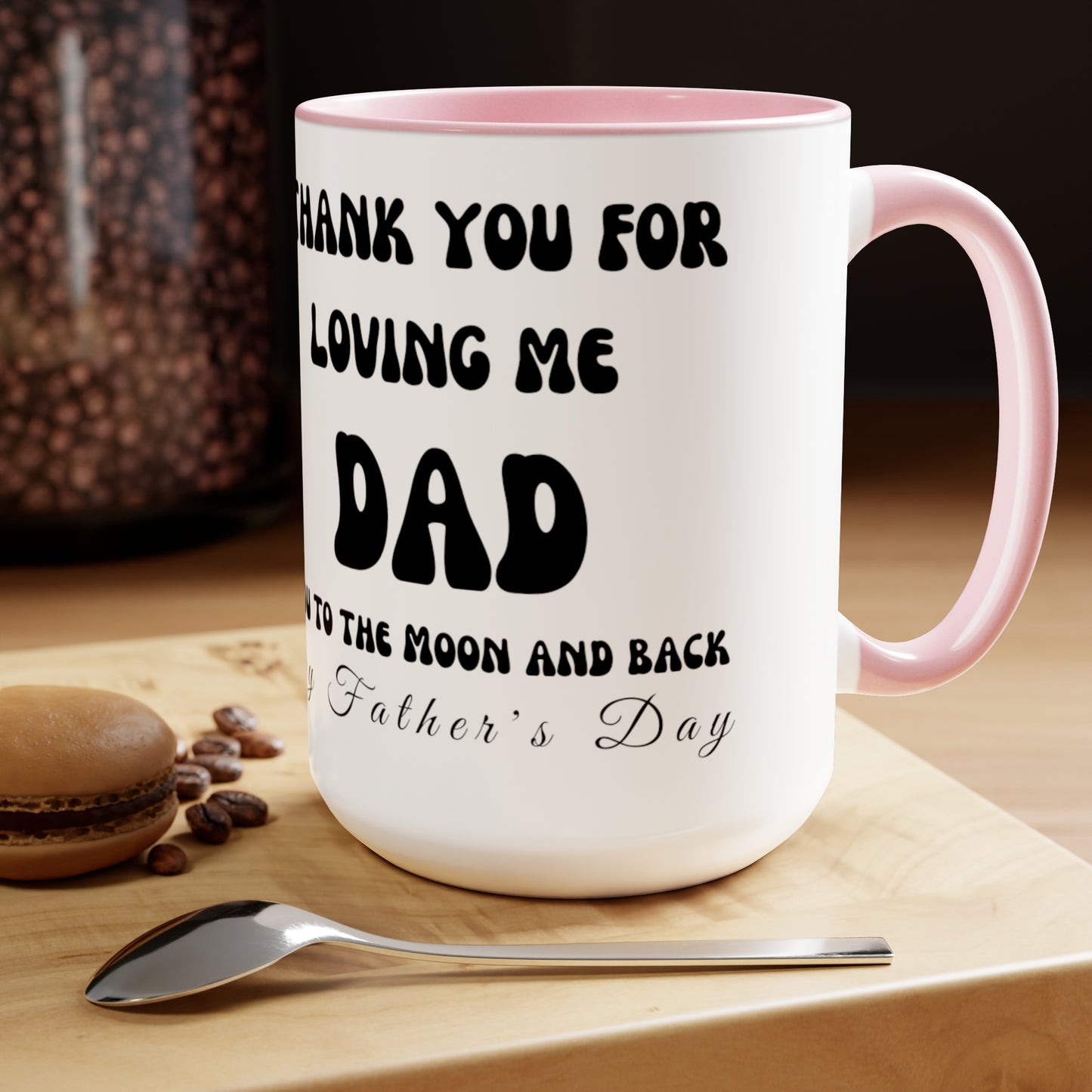 Exotic Print Father's Day "Love you to the moon and back" Two-Tone Coffee Mugs, 15oz