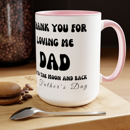 Exotic Print Father's Day "Love you to the moon and back" Two-Tone Coffee Mugs, 15oz