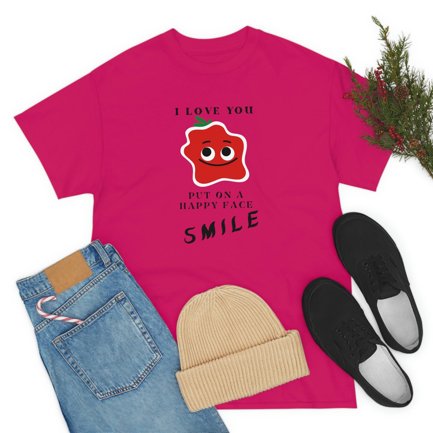 I Love You, Put On A Happy Face, Smile Unisex Heavy Cotton Tee