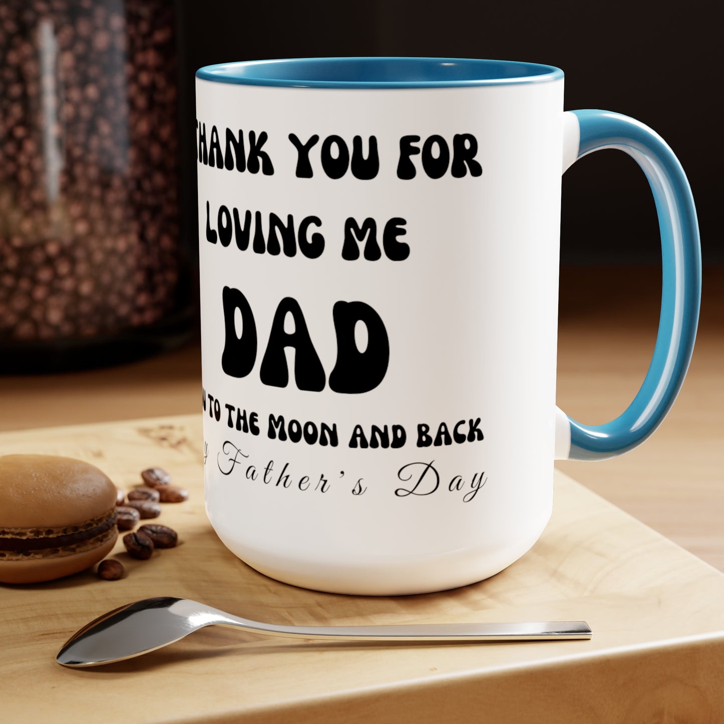 Exotic Print Father's Day "Love you to the moon and back" Two-Tone Coffee Mugs, 15oz