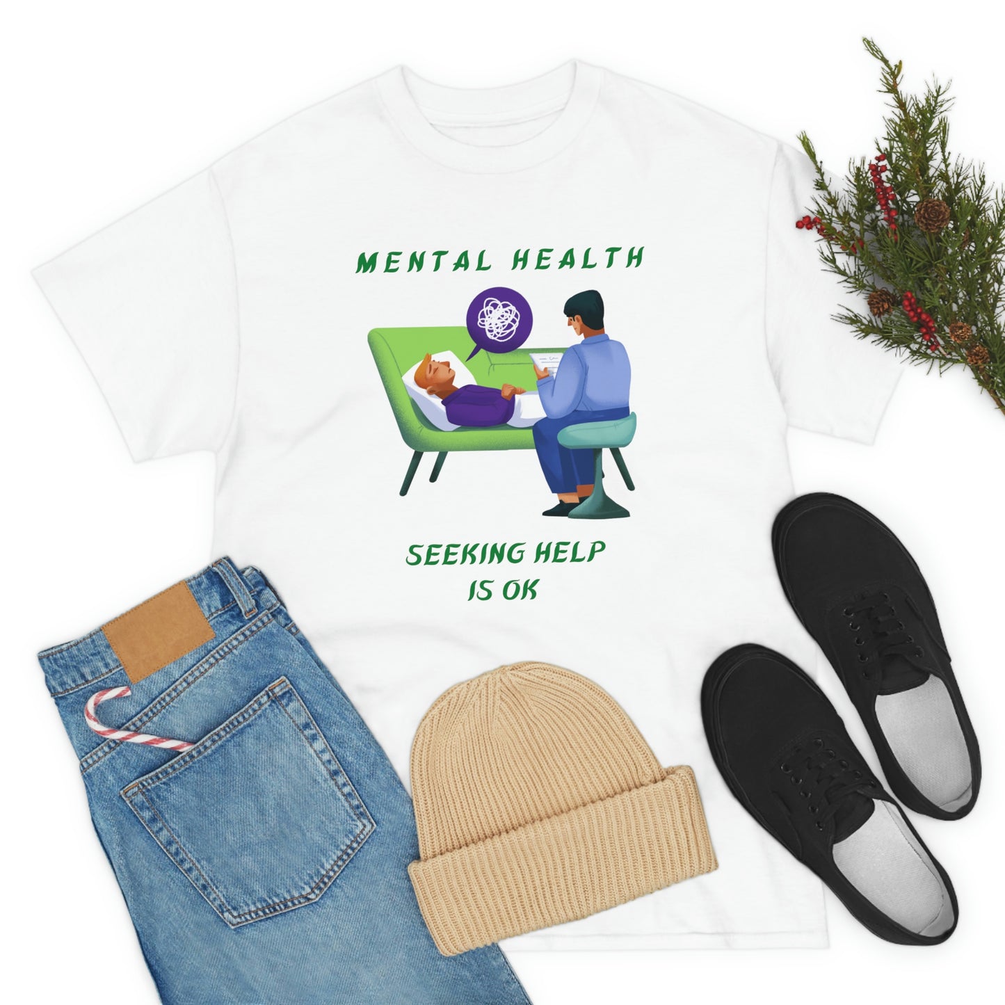 Mental Health Seek Help Unisex Heavy Cotton Tee