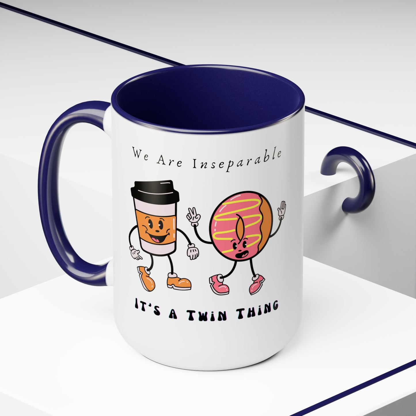 Twin Two-Tone Coffee Mugs, 15oz