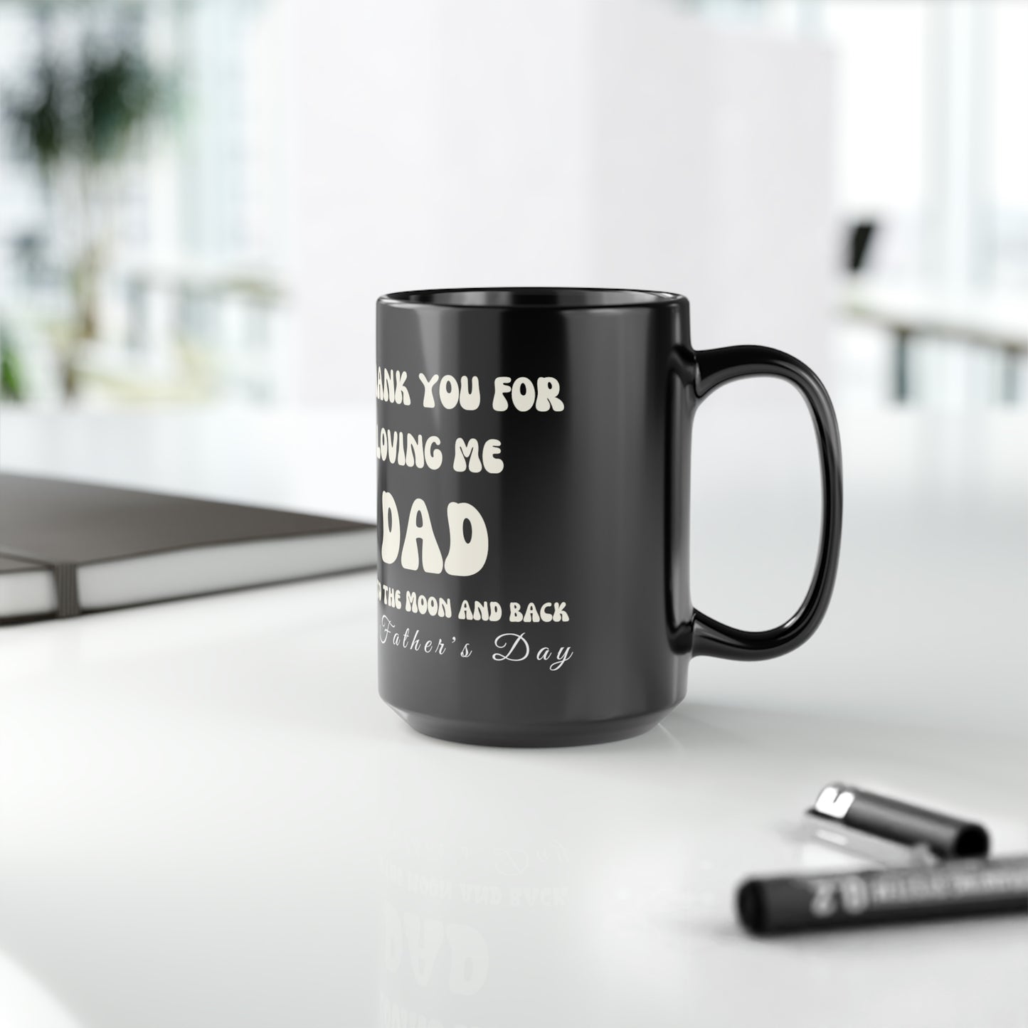 Exotic Print Father's Day "Love you to the moon and back" Black Mug, 15oz