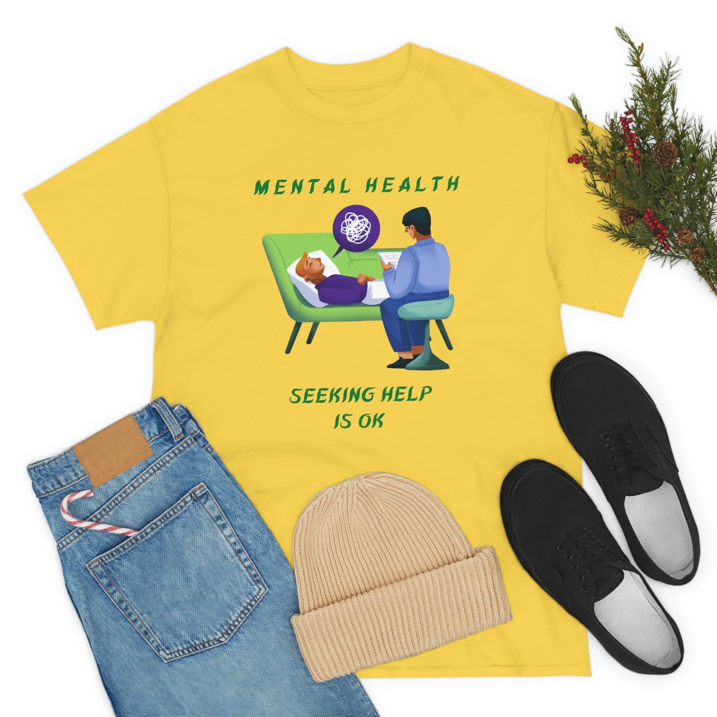 Mental Health Seek Help Unisex Heavy Cotton Tee