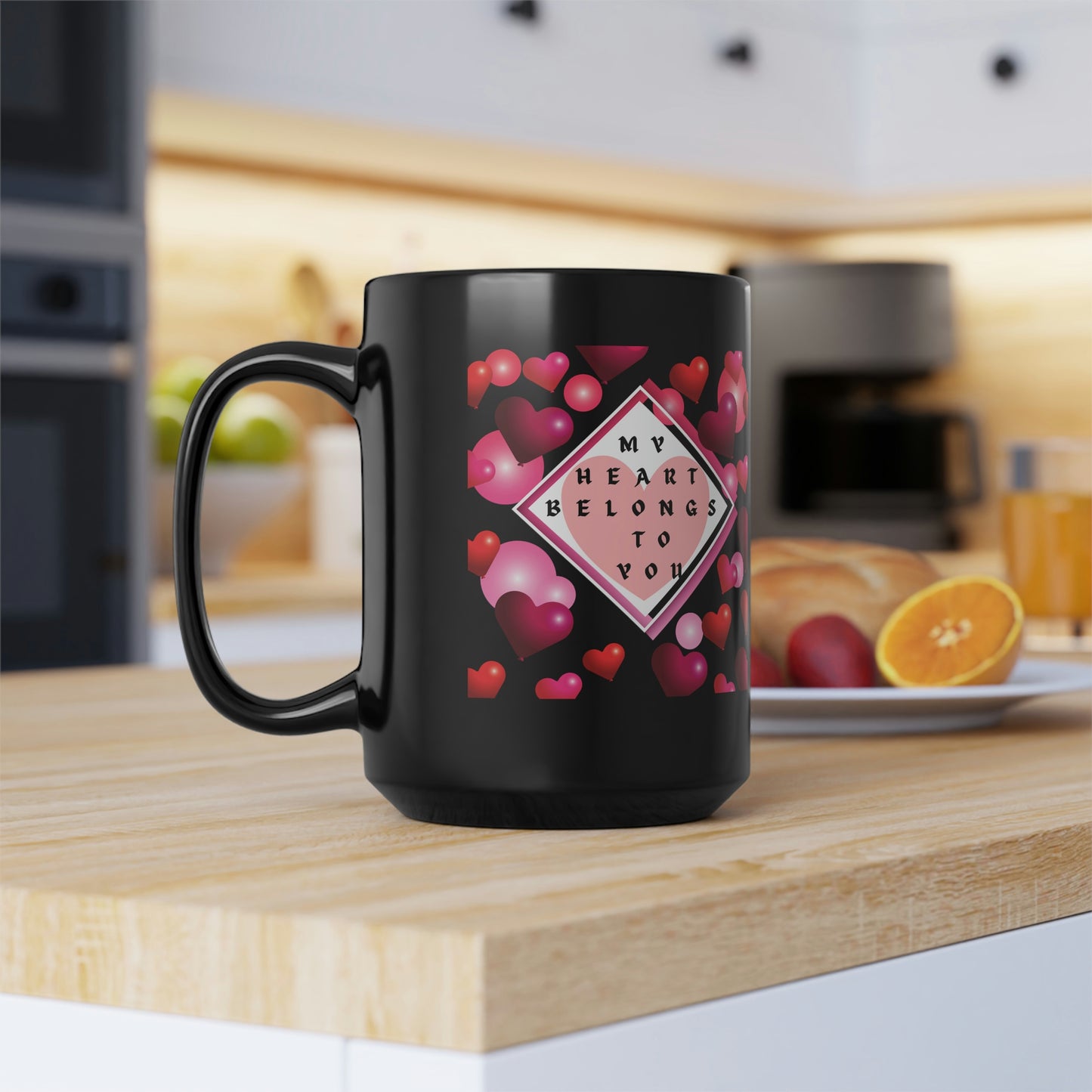 My Heart Belongs To You Black Mug, 15oz