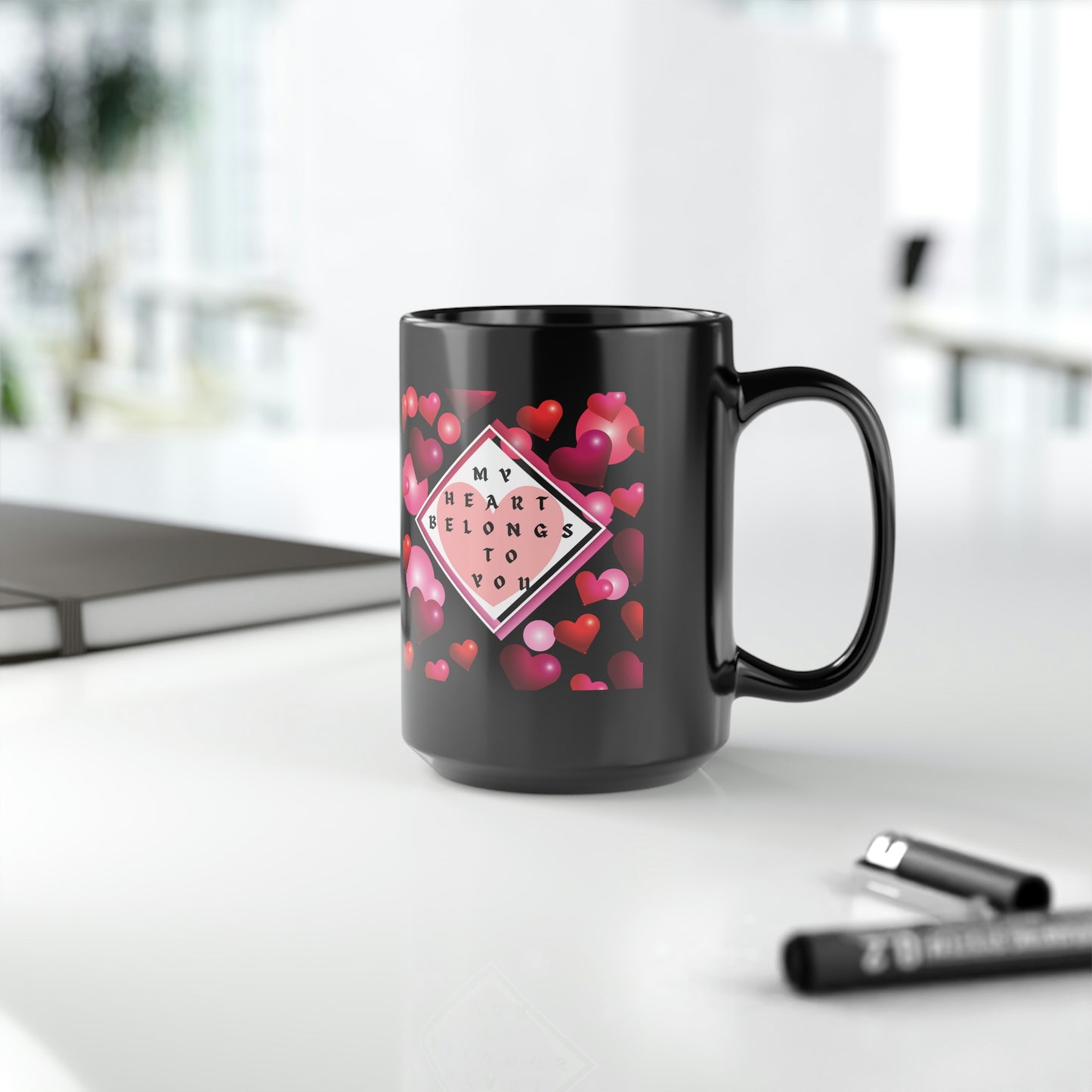 My Heart Belongs To You Black Mug, 15oz