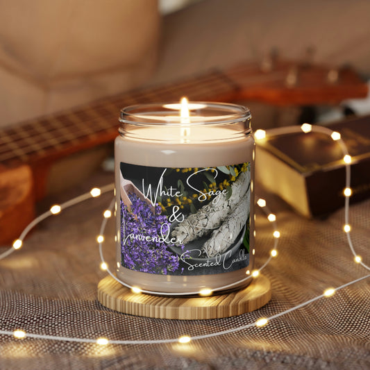 White Sage and Lavender Scented Soy Candle, 9oz