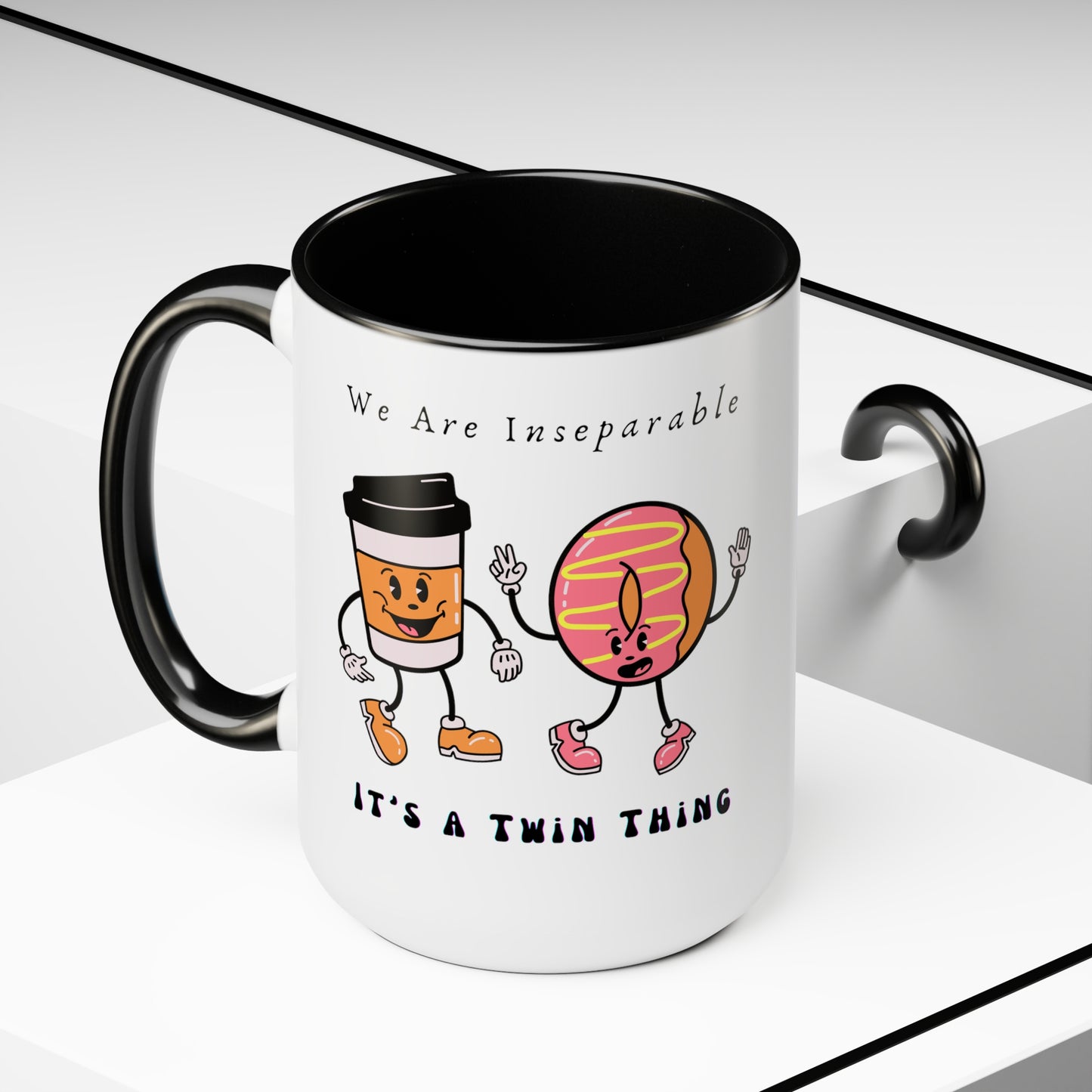 Twin Two-Tone Coffee Mugs, 15oz