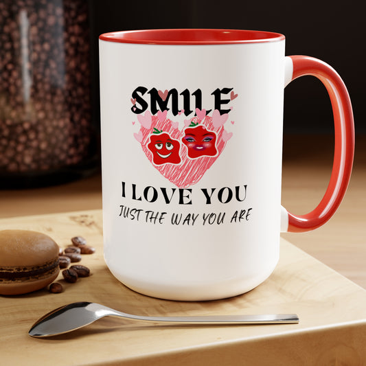 Smile Two-Tone Coffee Mugs, 15oz