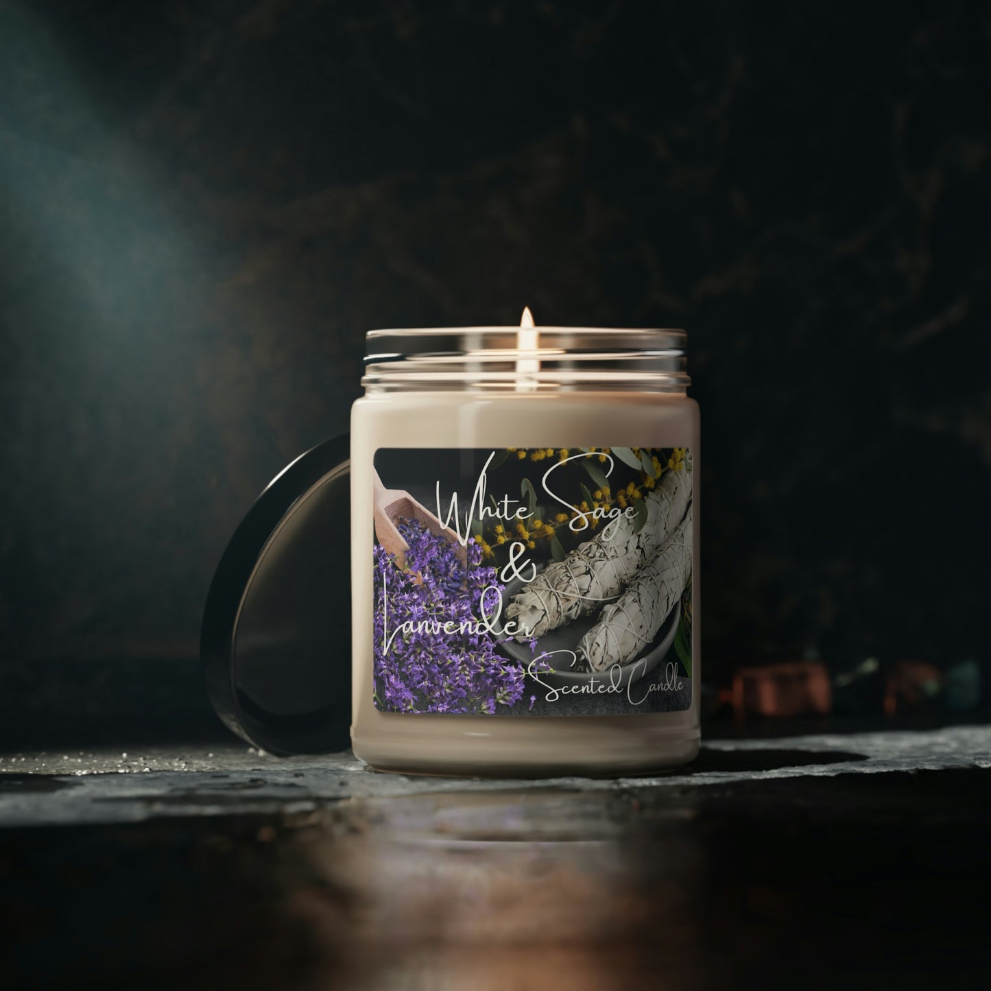 White Sage and Lavender Scented Soy Candle, 9oz