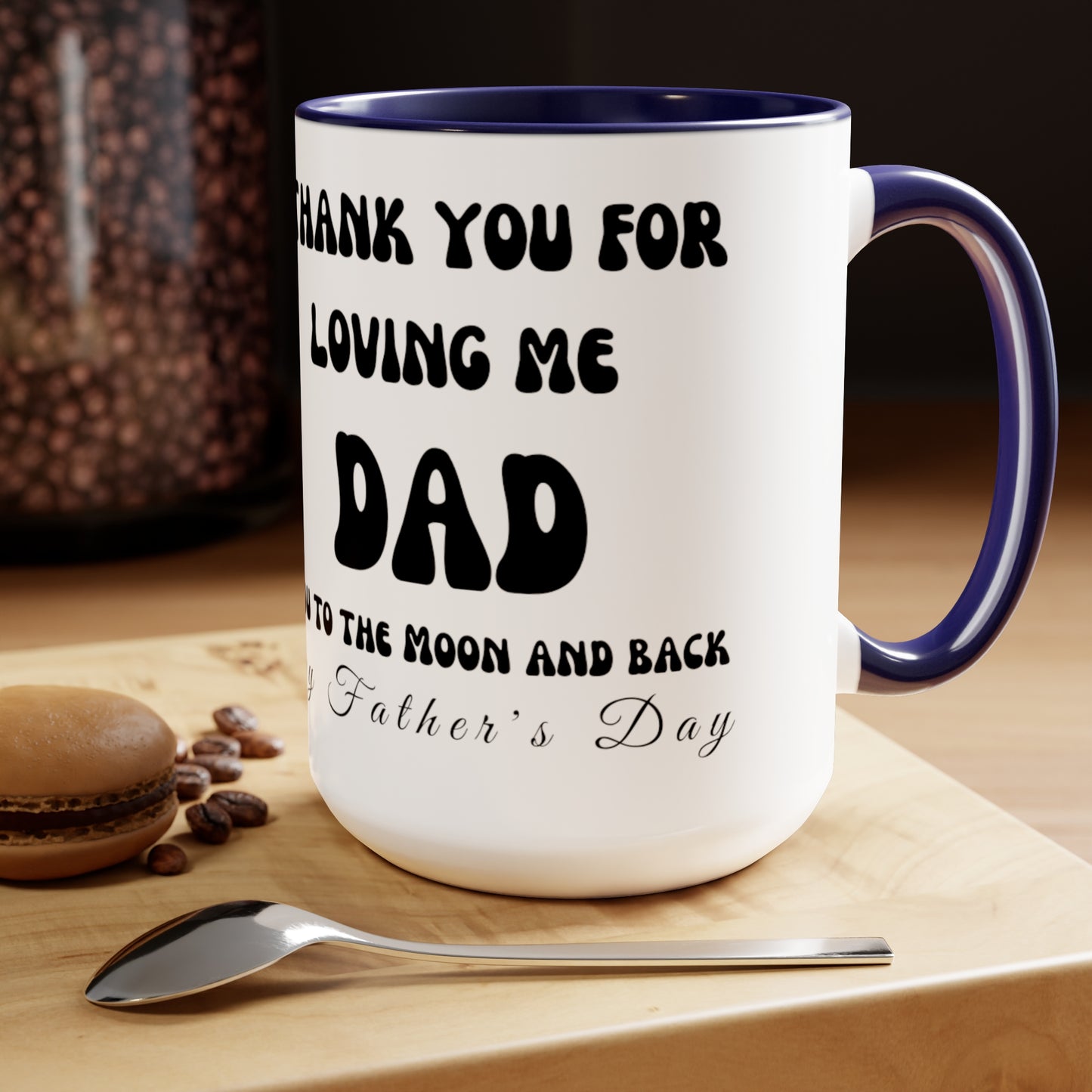 Exotic Print Father's Day "Love you to the moon and back" Two-Tone Coffee Mugs, 15oz