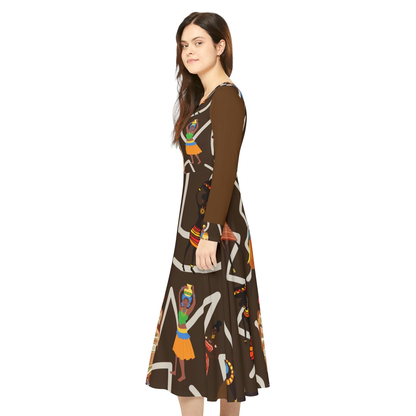 Elegant Print Women's Long Sleeve Dress (AOP)