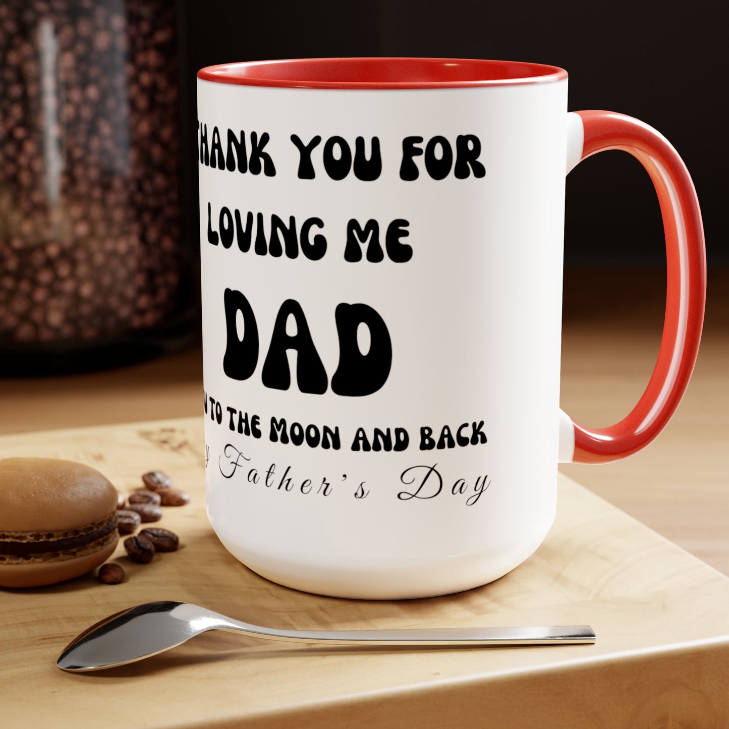 Exotic Print Father's Day "Love you to the moon and back" Two-Tone Coffee Mugs, 15oz